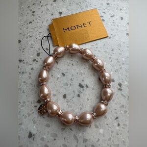 NWT Monet “Pearl Tower” Pink Pearl Bracelet- signature M charm